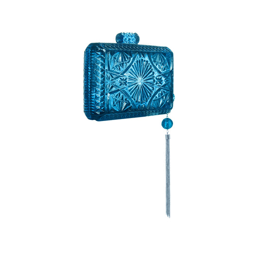 Hand Carved Rectangle Clutch Classic Blue