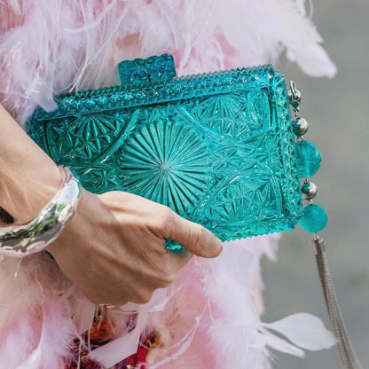 BESTSELLER Hand Carved Rectangle Clutch Aqua