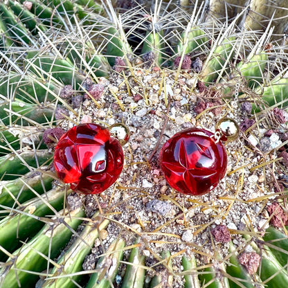 Crystal Ball Drop Earrings Burgundy