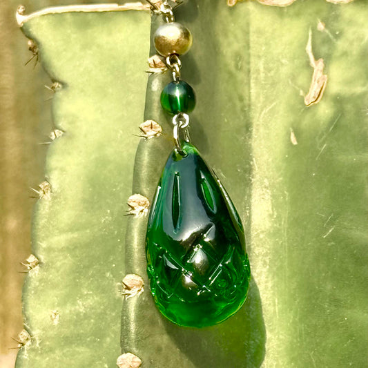 Etched Teardrop Earrings Emerald Green