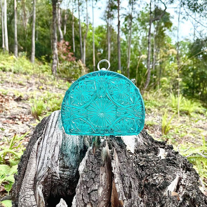 [MADE-TO-ORDER] Hand Carved Fan Clutch Aqua
