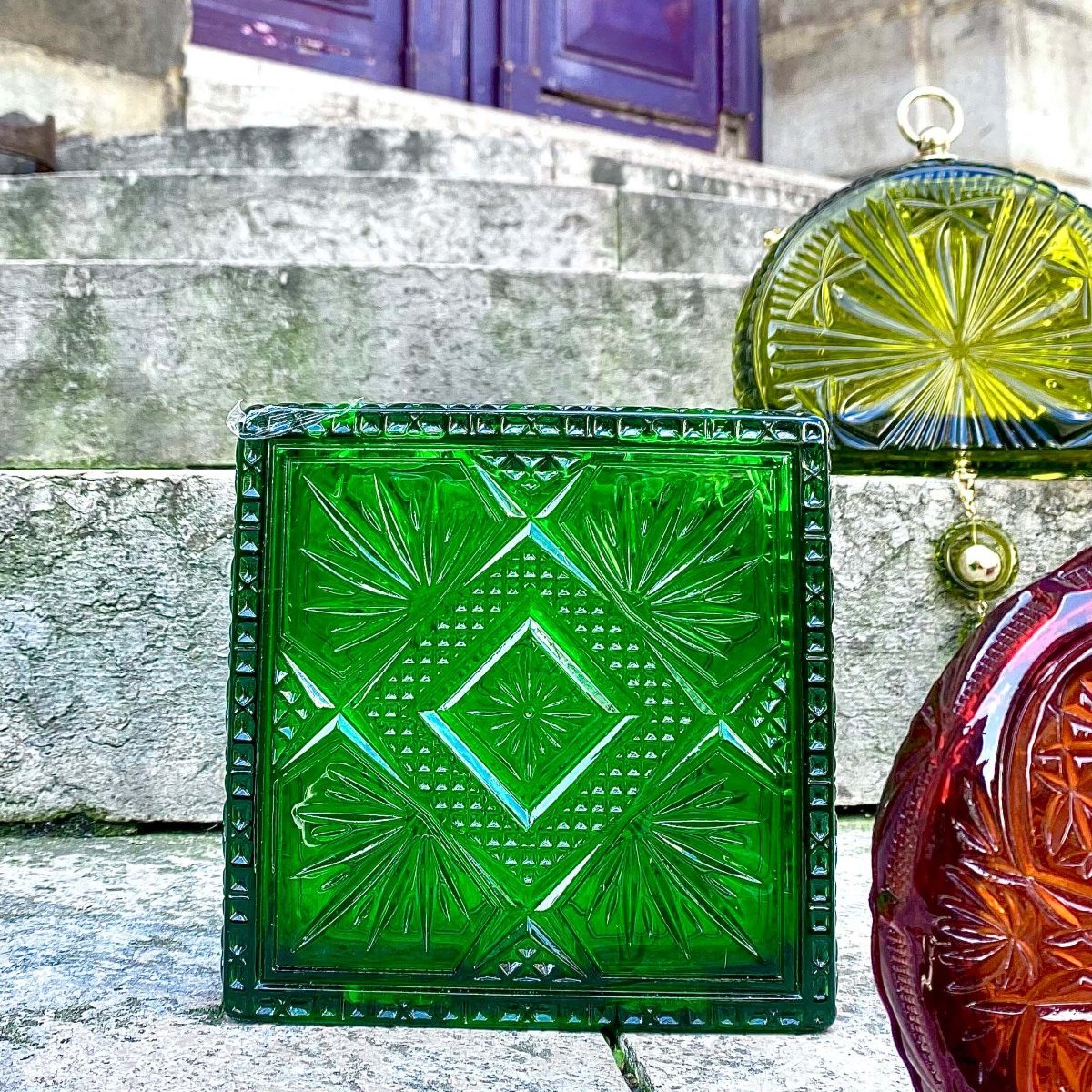 Hand Carved Box Clutch Emerald Green