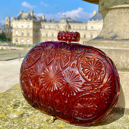 Hand Carved Oval Clutch Amber