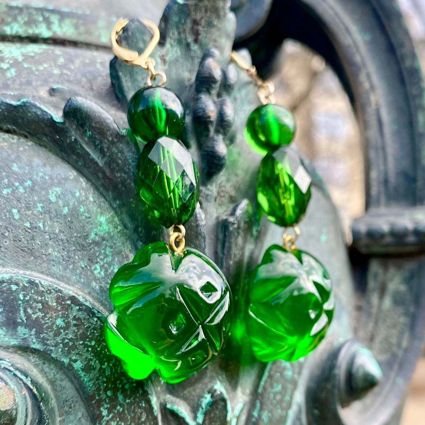 Semi Ball Beaded Earrings Emerald Green