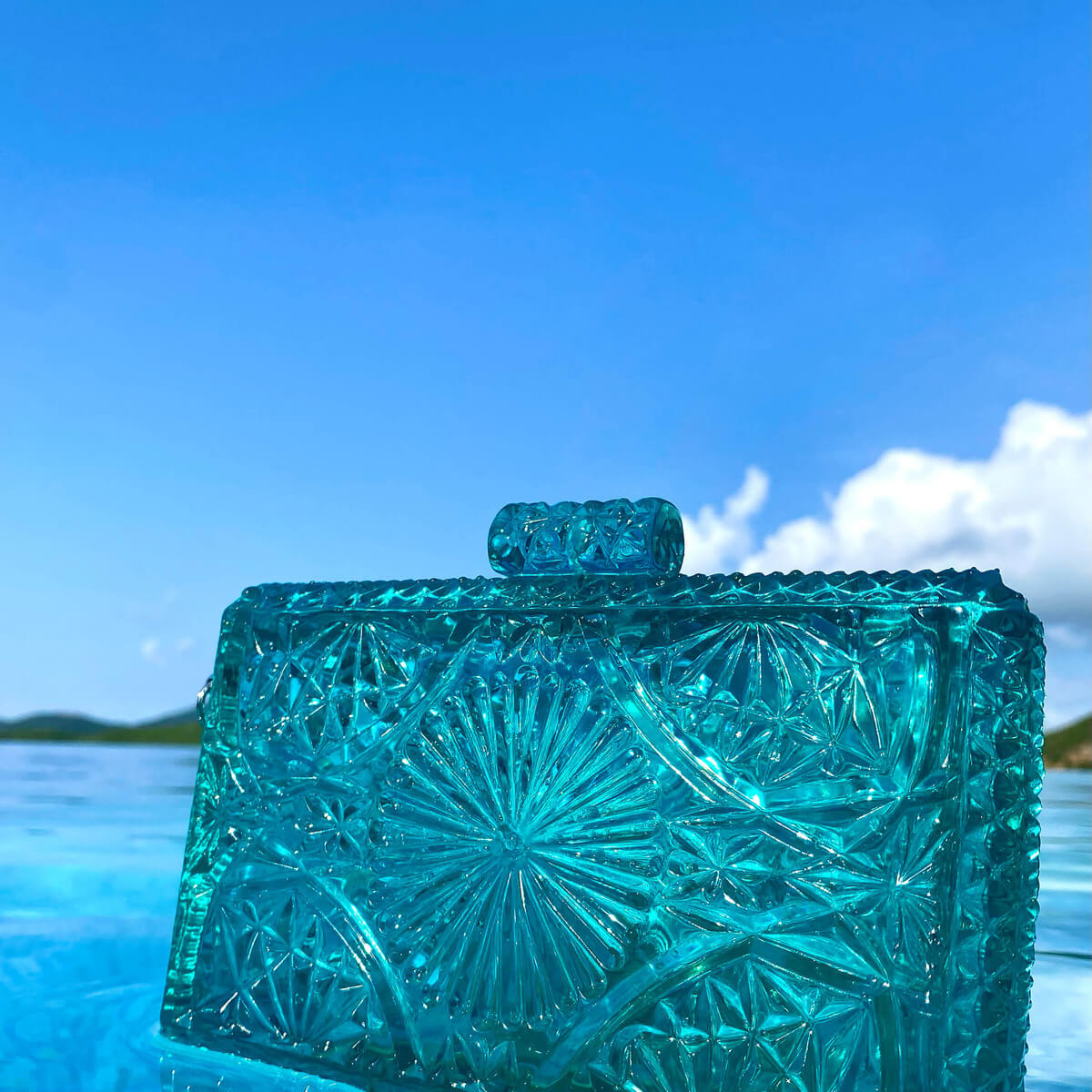 BACK IN STOCK Hand Carved Rectangle Clutch Aqua