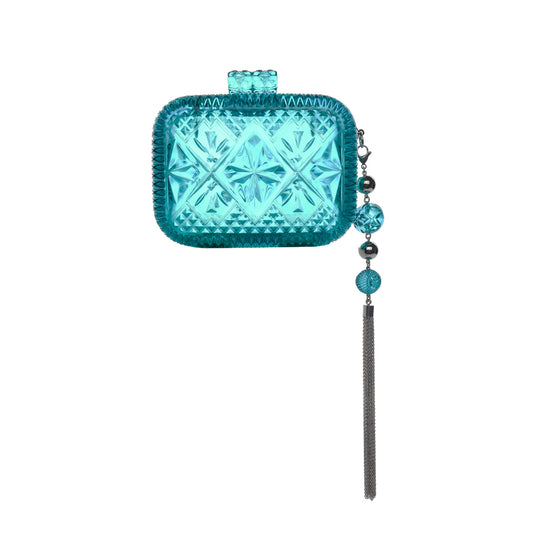 Hand Carved Clutch Aqua