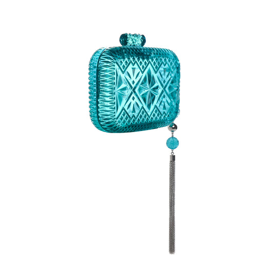 Hand Carved Clutch Aqua