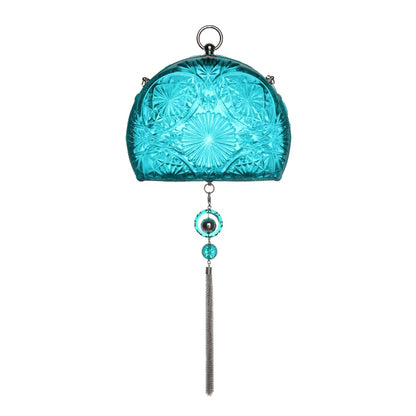 Hand Carved Fan Clutch Aqua