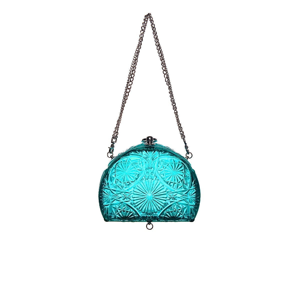 Hand Carved Fan Clutch Aqua