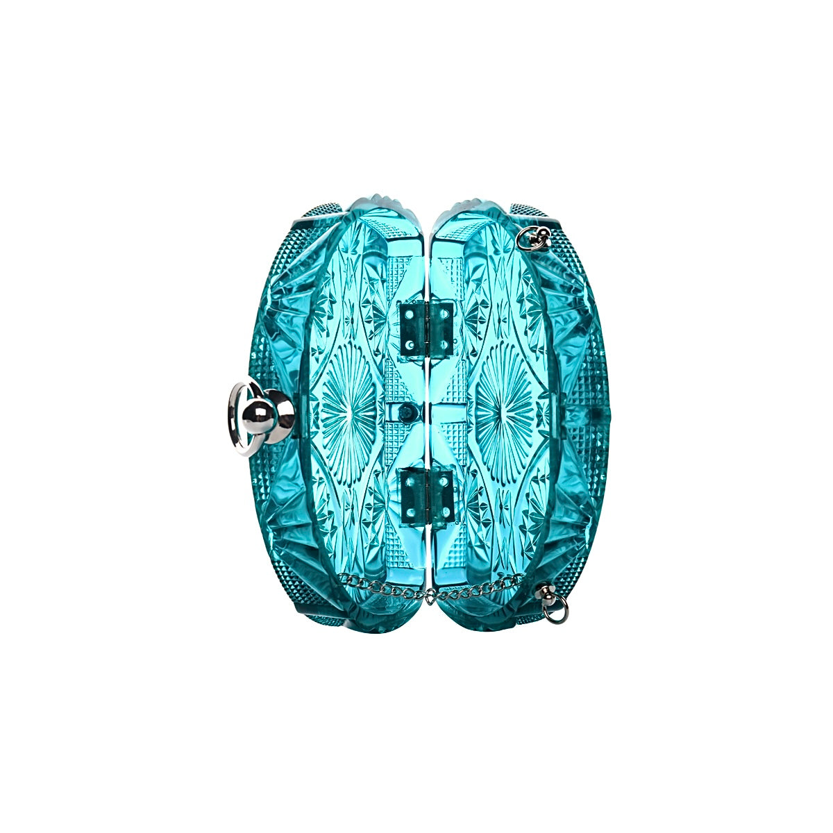 Hand Carved Fan Clutch Aqua