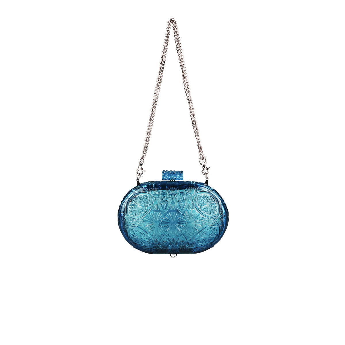 Hand Carved Oval Clutch Indigo