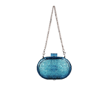 Hand Carved Oval Clutch Indigo