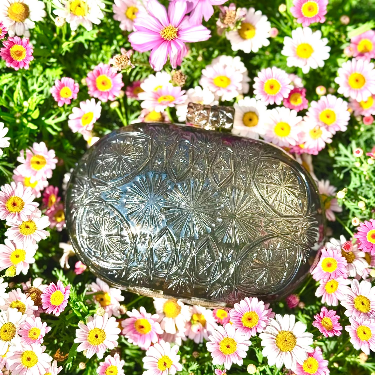 Hand Carved Oval Clutch Dark Grey