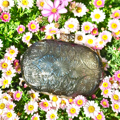 Hand Carved Oval Clutch Dark Grey