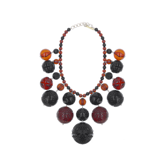 Etched Bib Necklace Black & Amber