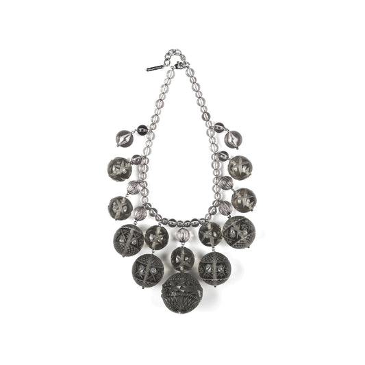 Crystalline Bib Necklace Dark Grey