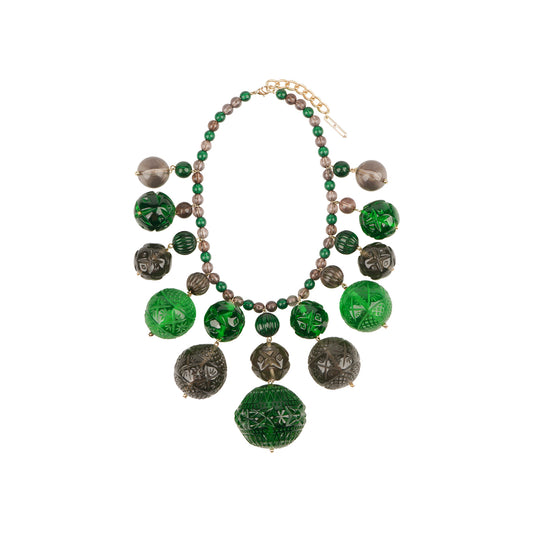 Etched Bib Necklace Emerald Green & Grey