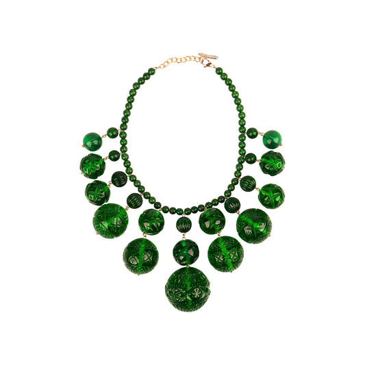 Etched Bib Necklace Emerald Green