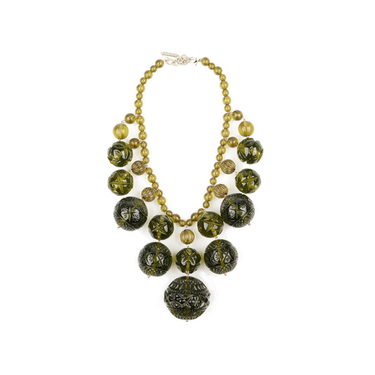 Crystalline Bib Necklace Olive