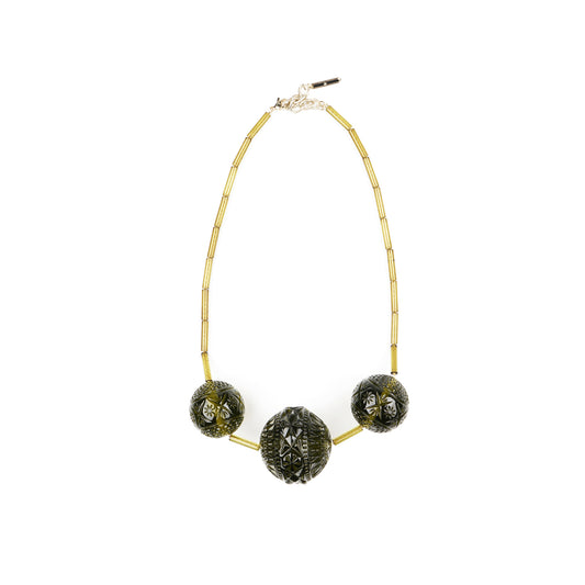Triple Sphere Necklace Olive