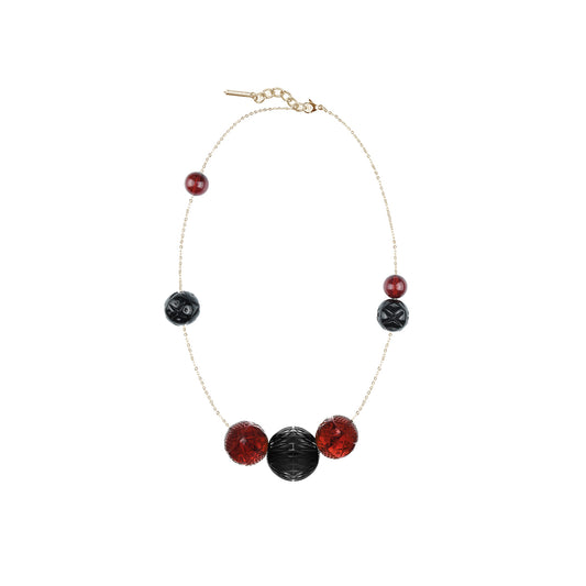 30% OFF Long Random Sphere Necklace Amber & Black