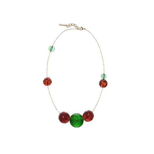 Long Random Sphere Necklace Amber & Green