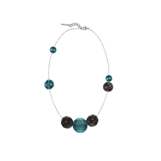 Long Random Sphere Necklace Indigo & Grey