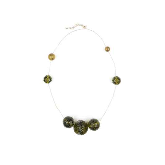 Long Random Sphere Necklace Olive