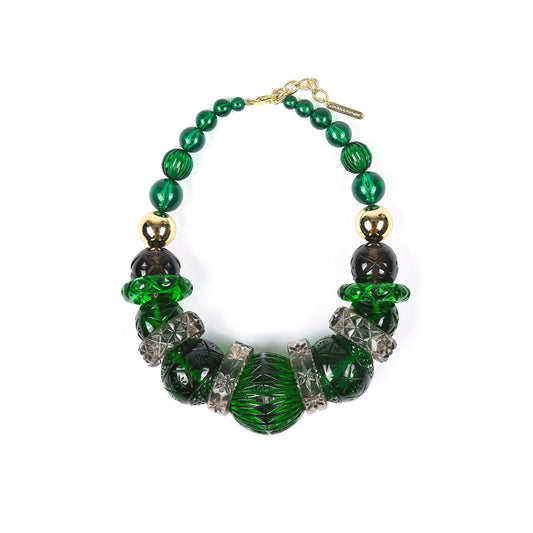 Statement Collar Necklace Emerald Green & Grey