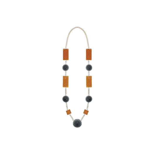 30% OFF  Extra Long Square & Disc Necklace Amber & Black