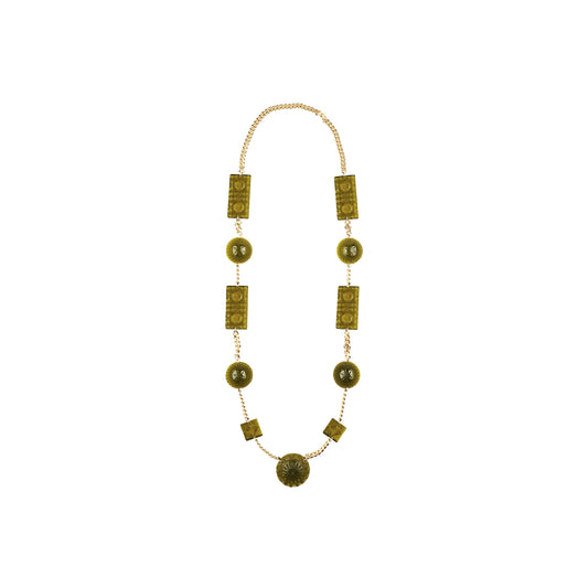 Extra Long Square & Disc Necklace Olive