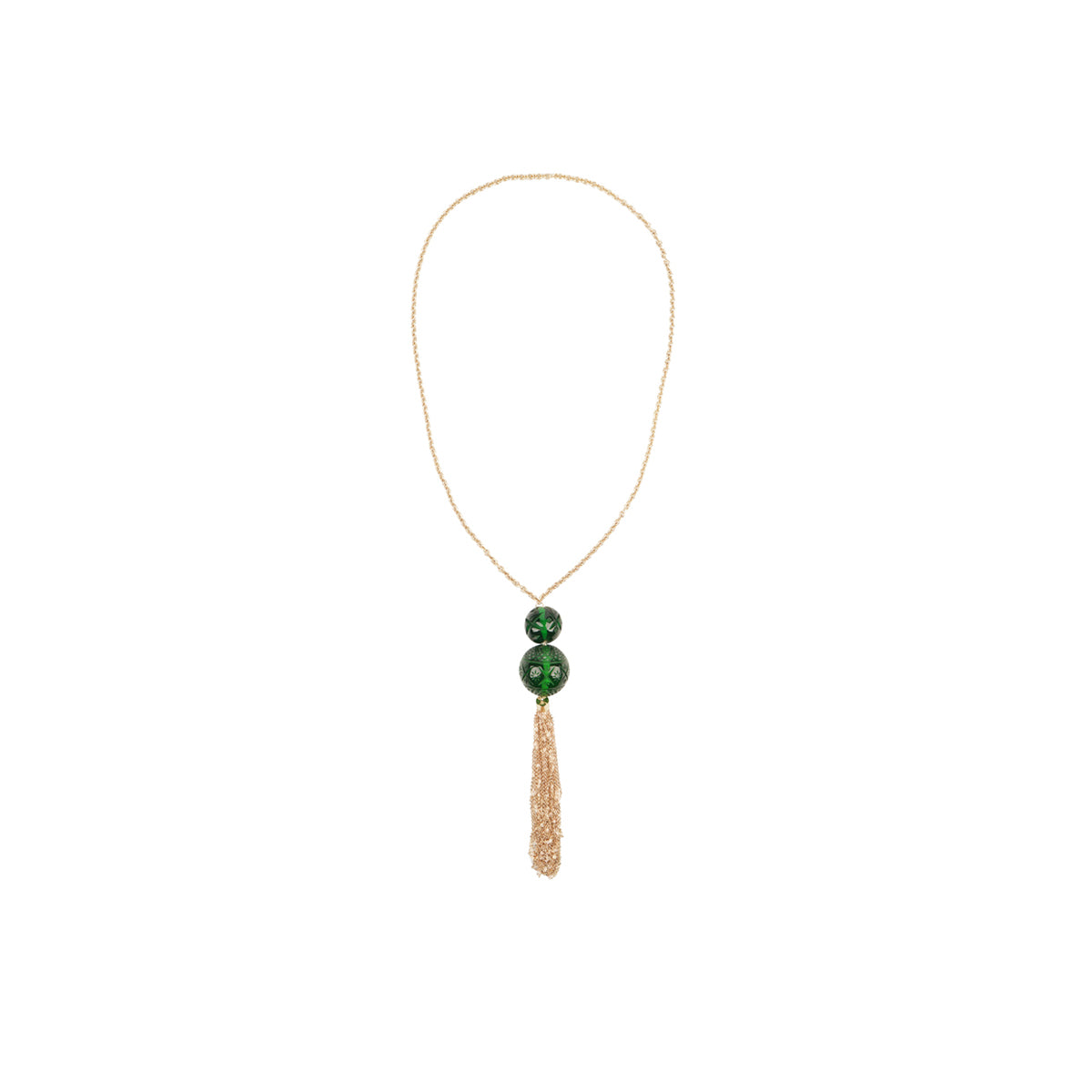 BESTSELLER Dual Ball Long Tassel Necklace Emerald Green