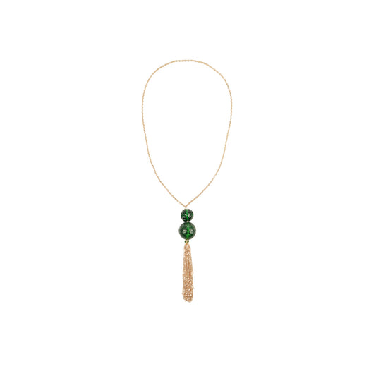 BESTSELLER Dual Ball Long Tassel Necklace Emerald Green