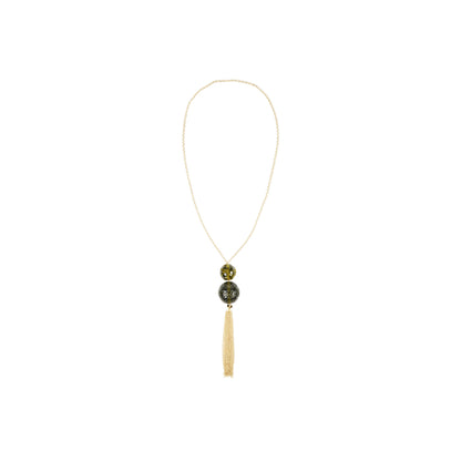 BESTSELLER Dual Ball Long Tassel Necklace Olive