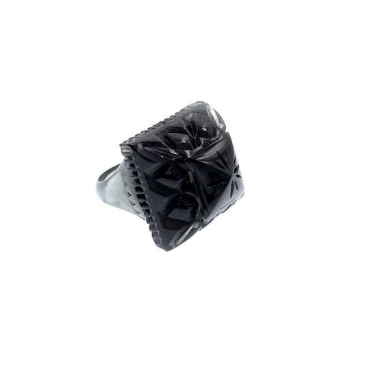 Carved Square Ring Black