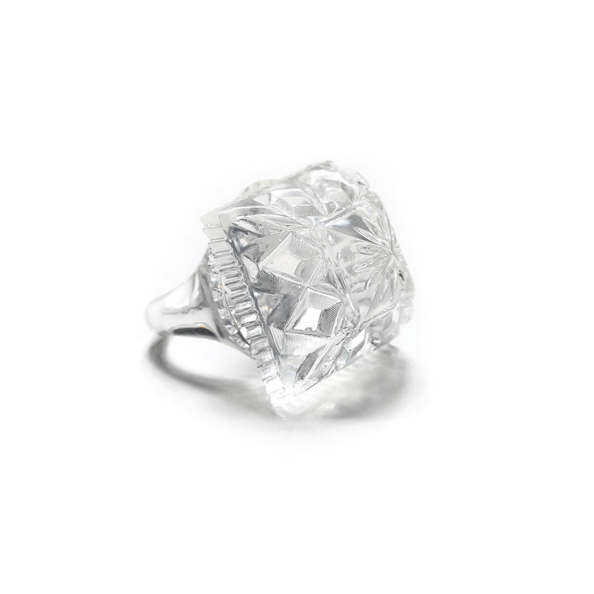 Carved Square Ring Vintage Clear