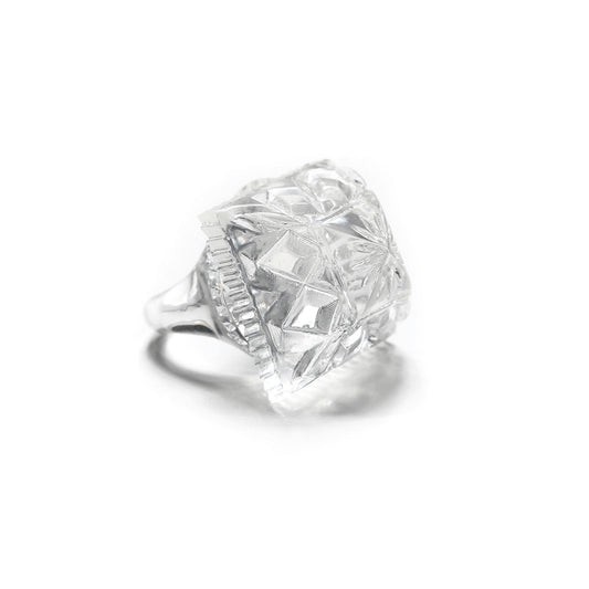 Carved Square Ring Vintage Clear