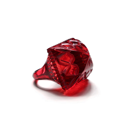 Carved Square Ring Burgundy