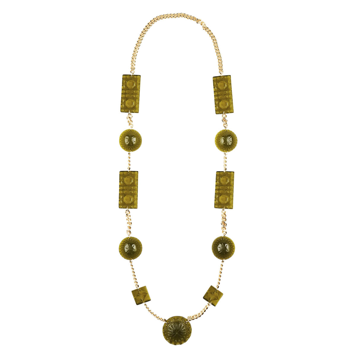 NEW IN Extra Long Square & Disc Necklace Olive