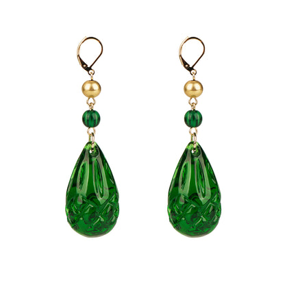 Etched Teardrop Earrings Emerald Green
