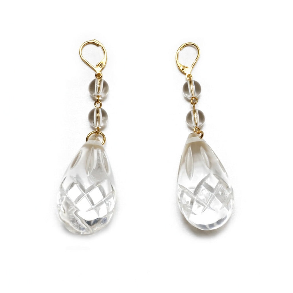 Etched Teardrop Earrings Vintage Clear