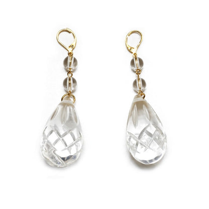Etched Teardrop Earrings Vintage Clear