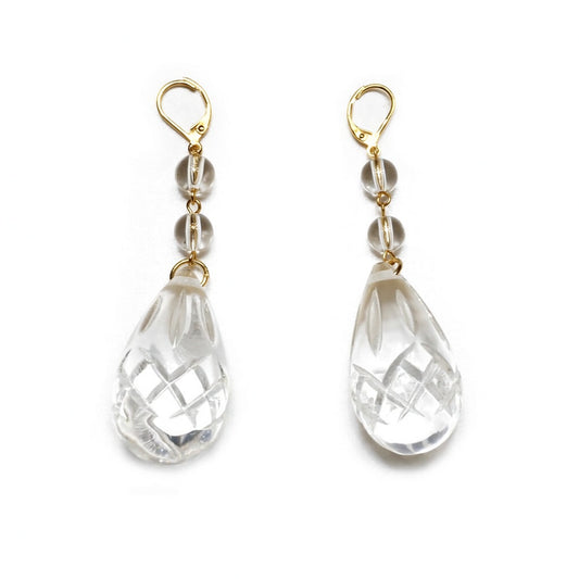 Etched Teardrop Earrings Vintage Clear
