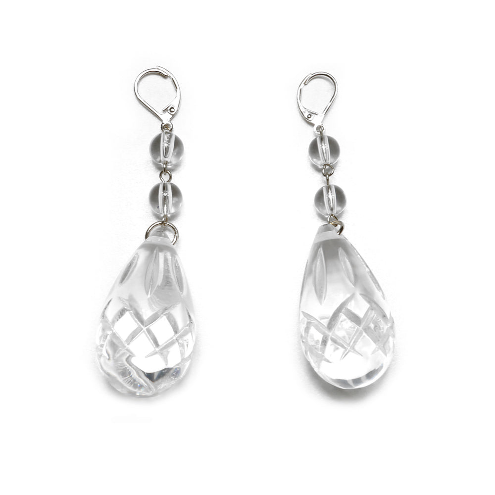 Etched Teardrop Earrings Vintage Clear