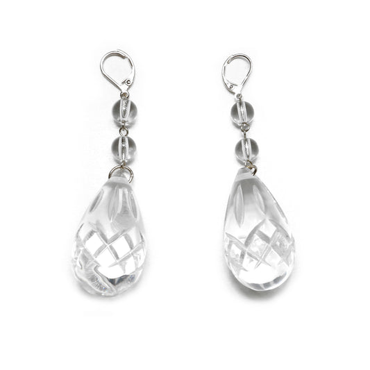Etched Teardrop Earrings Vintage Clear