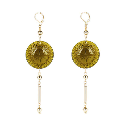 [SAMPLE SALE] Etched Disc Bar Earrings Olive