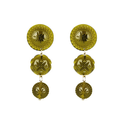 Drip Crystal Stud Earrings Olive