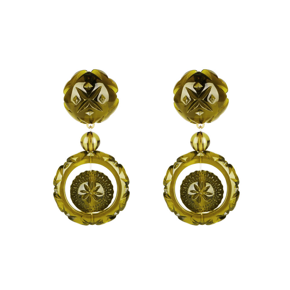 NEW IN Frosted Ball & Circle Stud Earrings Olive