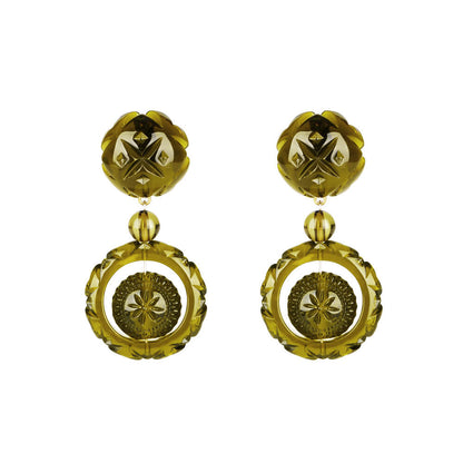Frosted Ball & Circle Stud Earrings Olive