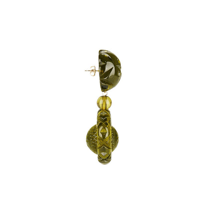 Frosted Ball & Circle Stud Earrings Olive